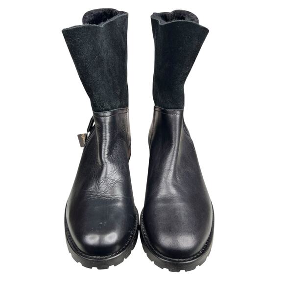 Fabianelli Women’s Black Leather Faux Fur Side Zip Ankle Boot Size 8 - Picture 7 of 13